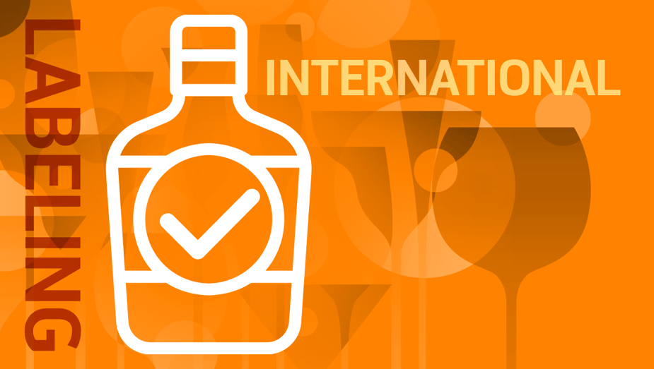 International labeling of alcoholic beverages image: Bottle with check mark on the label