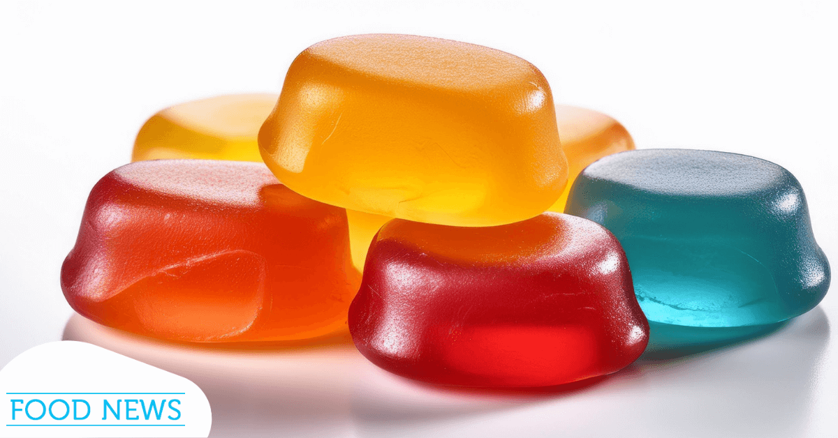 Colorful konjac jellies are displayed with a warning about choking hazards issued by the Centre for Food Safety in Hong Kong in 2025.